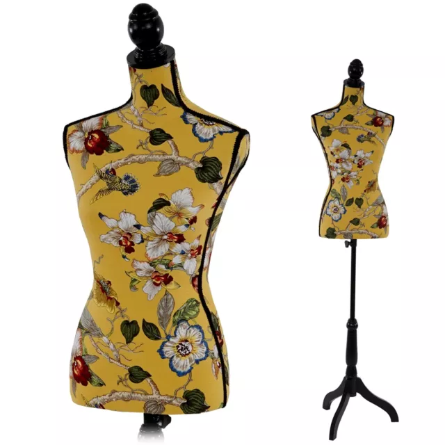 Manichino sartoriale busto donna con treppiede fibre di vetro giallo con fiori