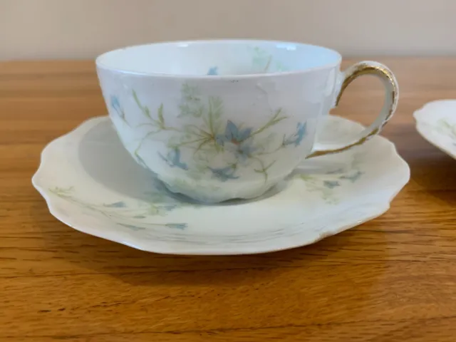 Vintage J Pouyat Limoges France Tea Cup & Saucers Floral Wild Flowers