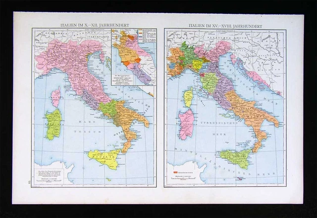 1886 Droysens Map - Italy in Middle Ages & Italy in Baroque Period Vatican Rome