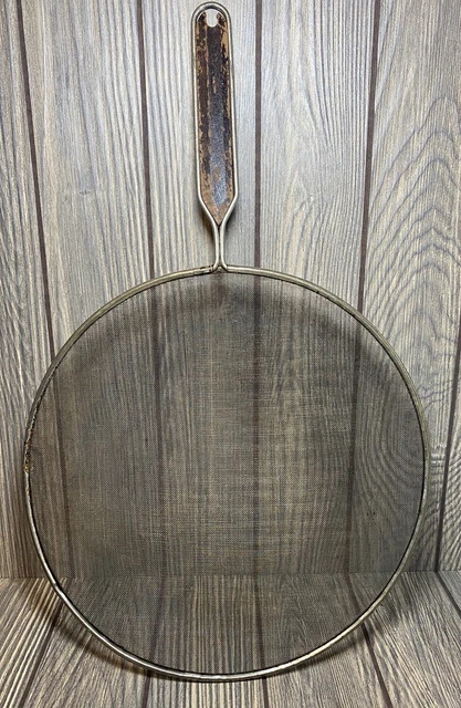 Vintage Kitchen Mesh Strainer Wood Handle Circular 11” Rustic Farmhouse Decor