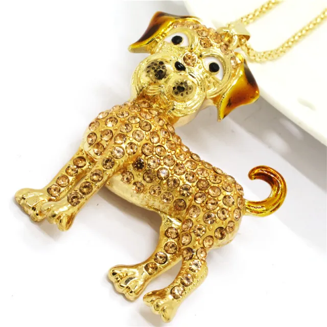 Fashion Women Yellow Rhinestone Cute Dog Crystal Pendant Chain Necklace 3