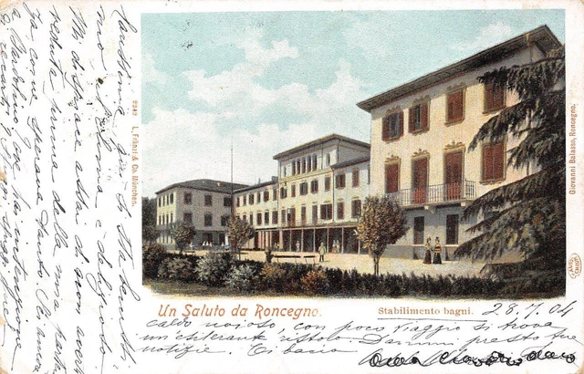 2573) Un Saluto Da Roncegno (Trento) Stabilimento Bagni Animata Vg 1904.