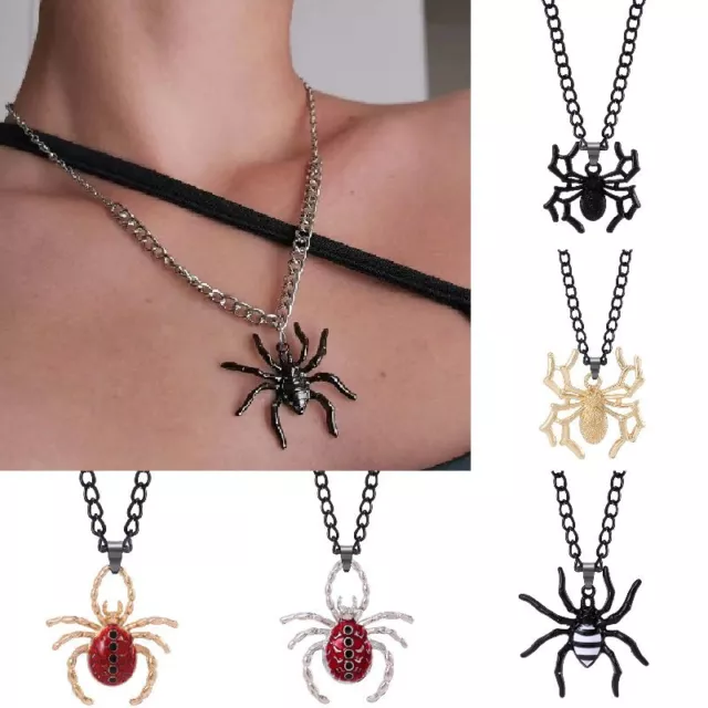 Fashion Black Red Spider Pendant Necklace Women Men Halloween Party Jewelry Gift