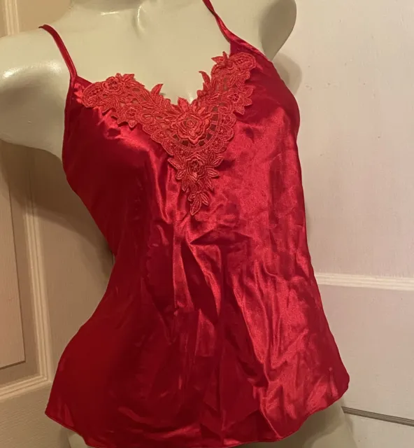 Cinema Etoile Sexy Sissy Red Hot Embroidered Appliqué Cami Lingerie Top L