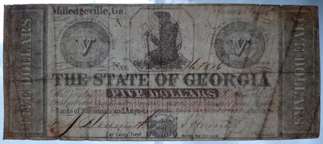 USA 5 Dollars 1862 Georgia Banknote CSA old confederate state currency 3