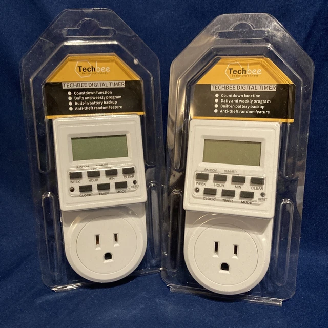 TECHBEE 7DAY PROGRAMMABLE Digital Countdown Timer w/ 3Prong Outlet