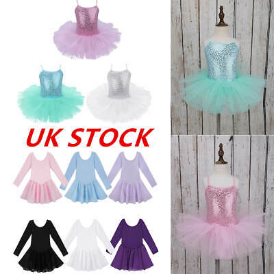 UK Girls Gymnastics Ballet Dance Dress Kids Sequins Tutu Skirt Dancewear Costume