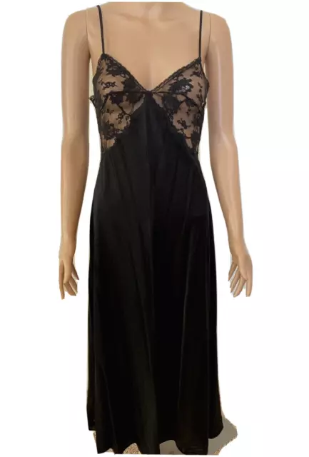 MISS ELAINE VINTAGE Long Black Nightgown with Front/Back Lace Top $23. ...