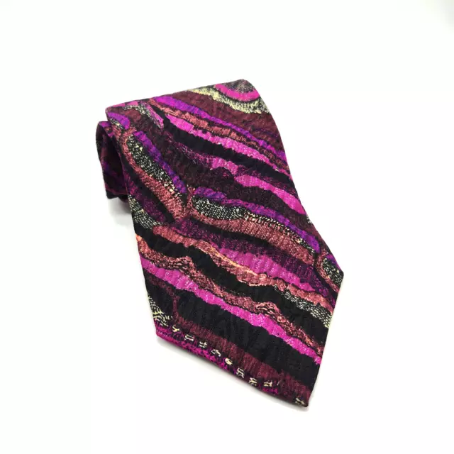 VTG Coogi Australia Necktie 100% Silk Hand Finished Made In USA Pink Black