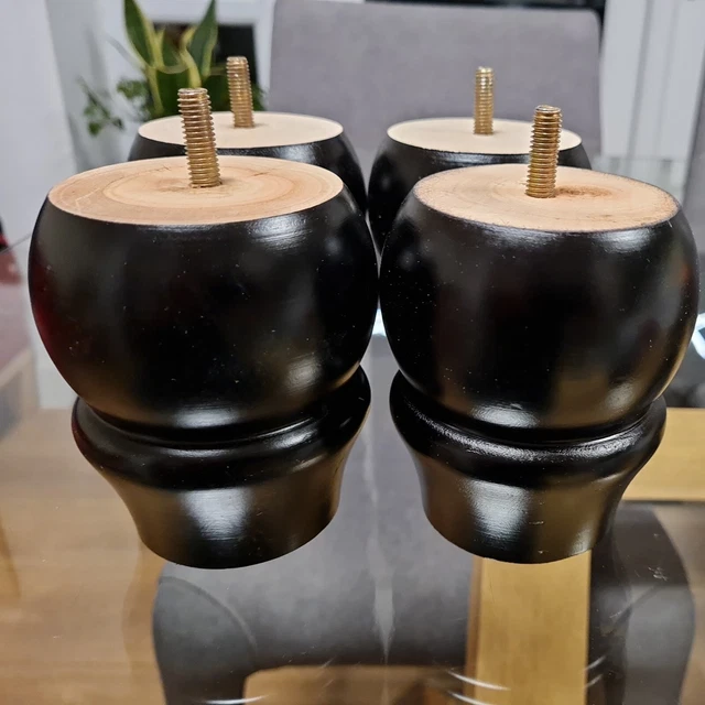 4 X BLACK solid wooden Feet/Legs For Chairs, Sofas, Foot Stools,Tables