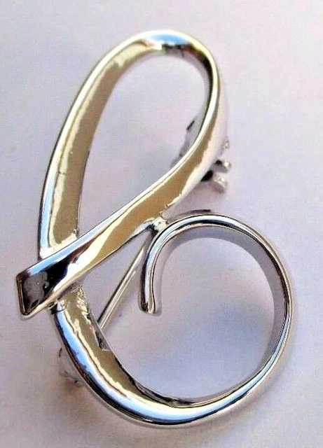 Broche Vintage Ancienne Argentée Lettre J Cristaux - Bijou Fantaisie Femme