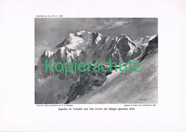 d101 087-2 E.T.Compton Rifugio Quintino Sella Mont Blanc Kunstblatt 1909 !!