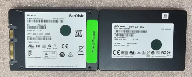 MIXED LOT OF 2 512GB 2.5" SATA SSD Solid State Drive