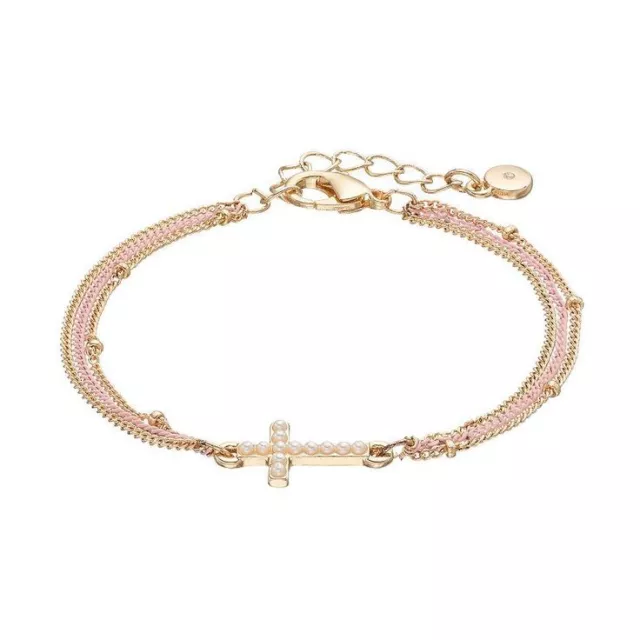 LC Lauren Conrad Simulated Pearl Cross Multi Strand Bracelet Color: Pink  ()