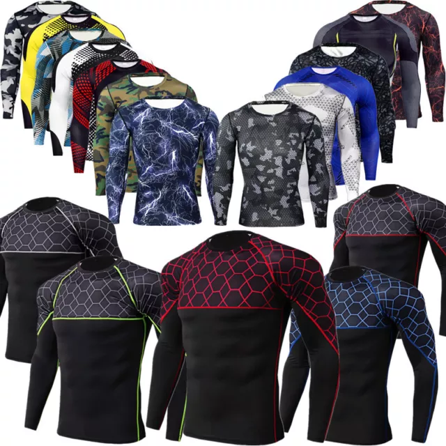 Mens Athletic Rash Guard Shirts Long Sleeve Sun Protective Sport Quick Dry Shirt