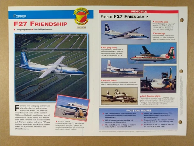 FOKKER F27 Friendship Airliner specs photos 1997 info sheet