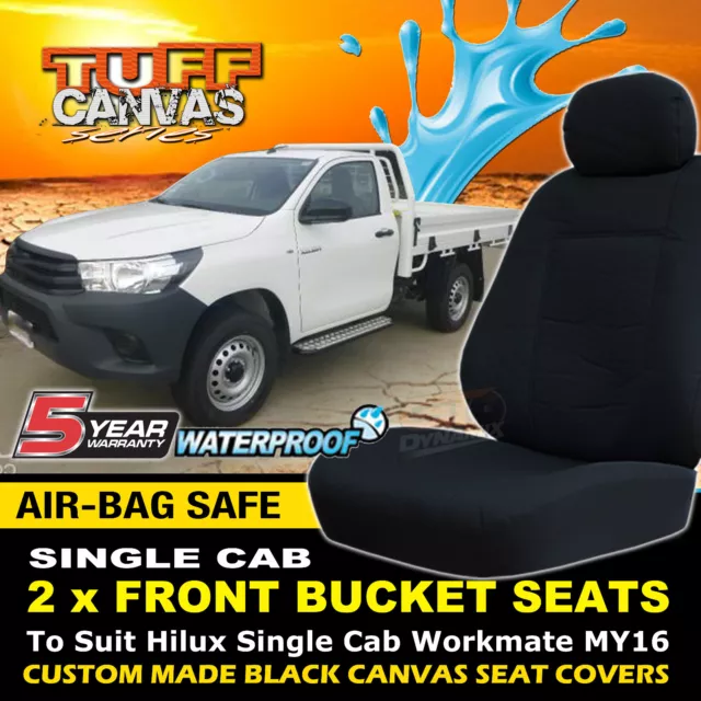 TUFF Canvas Seat Covers For Toyota Hilux Single Cab 10/2015-2024 BLACK