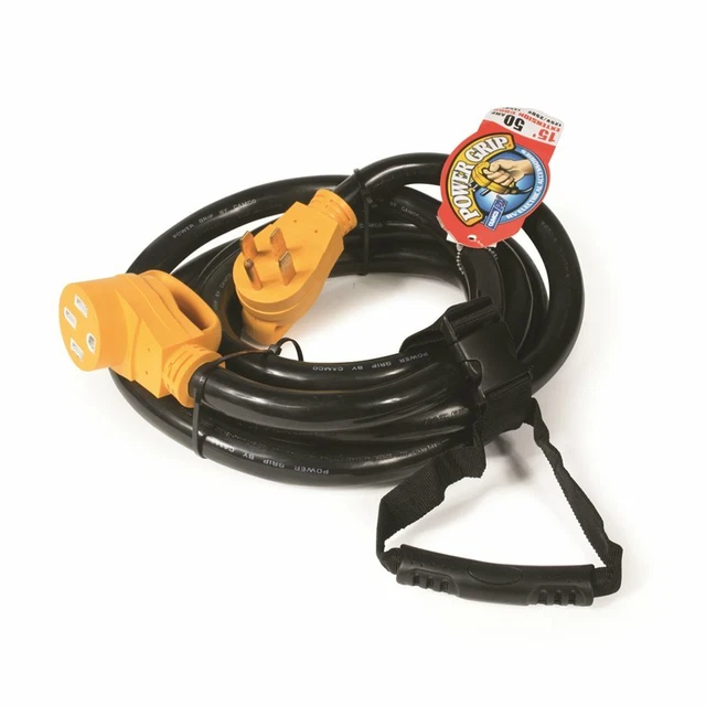 50Amp Power Grip Extension Cord - 15' 125-250V / 12500W 6 / 8Ga (Camco# 55194)
