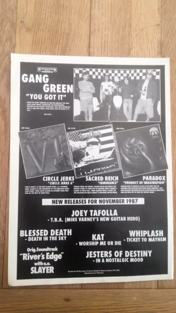 GANG GREEN / CIRCLE JERKS UK magazine ADVERT/Poster/clipping 11x8 inches