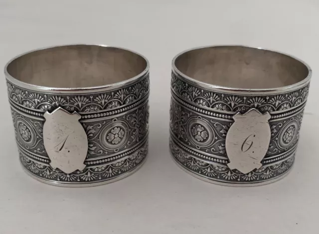 Gorgeous Pair Of American Persian Style Aesthetic Sterling Napkin Rings C. 1880