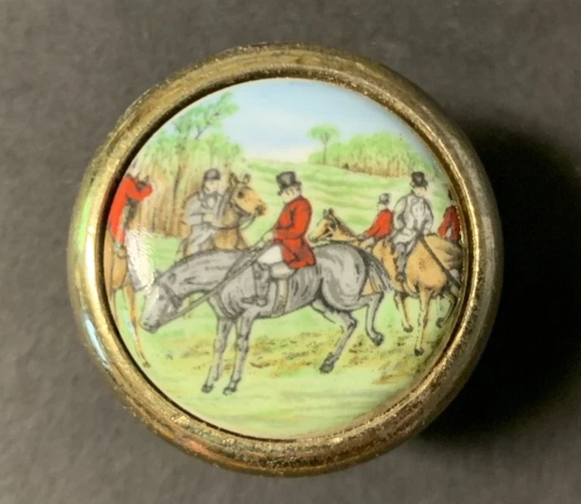 Cajón redondo vintage de latón y porcelana perno pintado a mano caballo JAPÓN