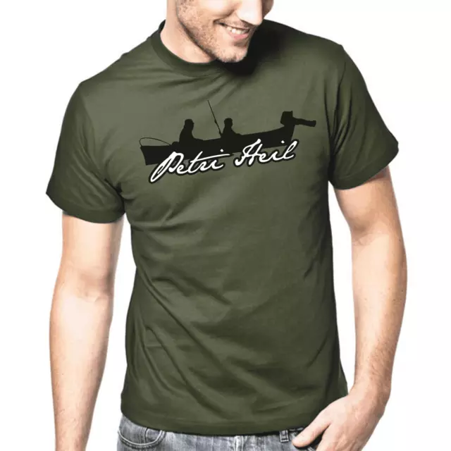 Petri Heil Angler Angeln Fischen Fischer Geschenk Sprüche Khaki Grün T-Shirt