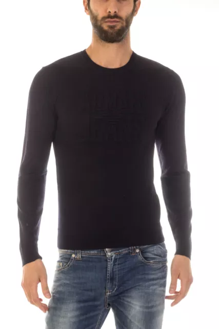 Maglia Maglione Armani Jeans AJ Sweater Pullover Lana Uomo Blu 6X6MC76M06Z 558