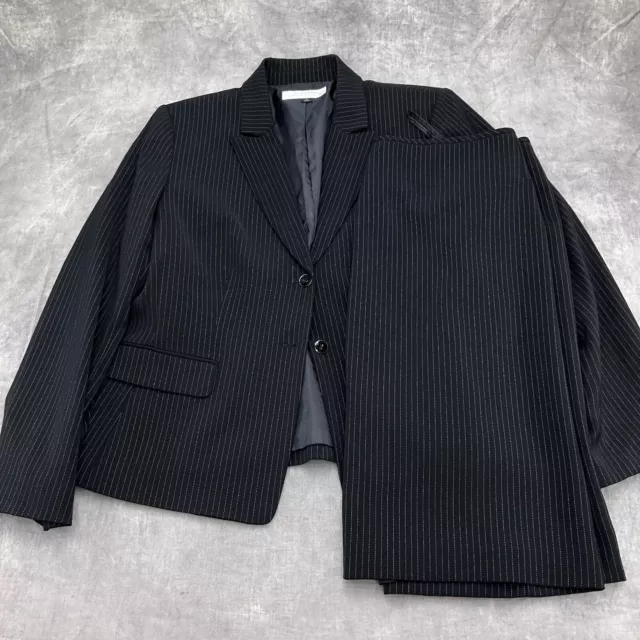 Tahari Arthur S Levine Skirt Suit  Women 16 Black Pinstripe Career Classic 2pc