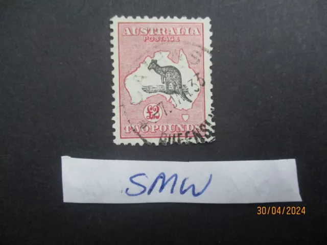 Kangaroo Stamps: £2 Pink  SMW  Variety  Used  RARE - FREE POST! (c32)