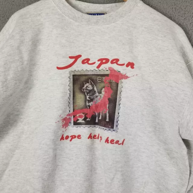 SHIBA INU Dog Sweatshirt Men Medium Japan Blood Spatter Stamp Hope Help Heal Y2K