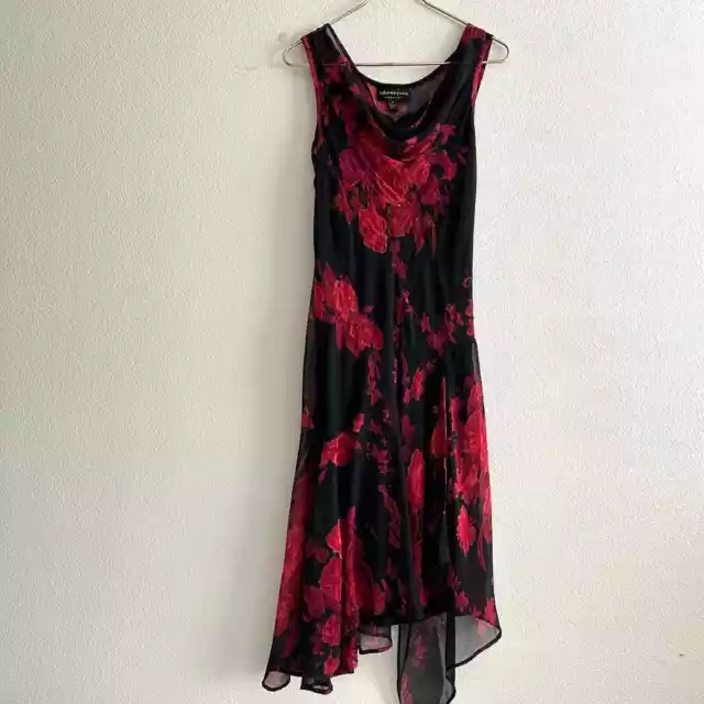 Vintage y2k black red  rose beaded asymmetrical midi dress size M