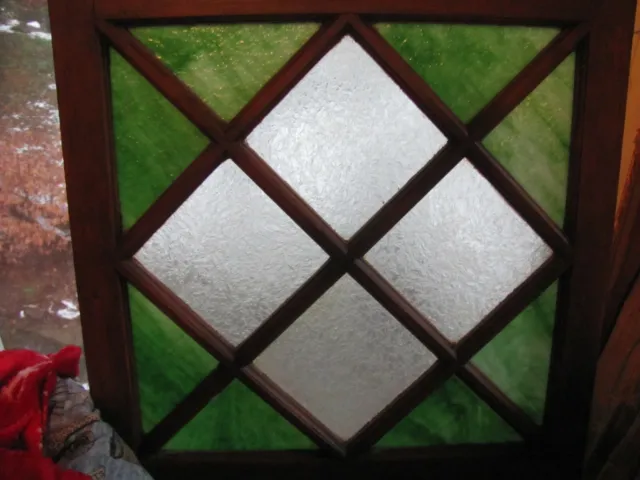 Stained Glass / Slag Glass Window / Cabinet Door / Green & Frosted / 23" x 25"