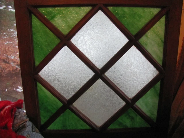 Stained Glass / Slag Glass Window / Cabinet Door / Green & Frosted / 23" x 25"