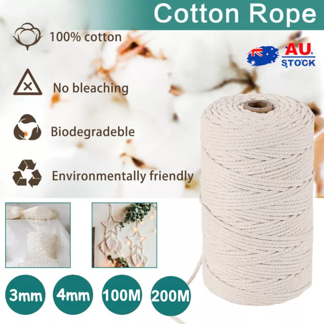 3/4mm Natural Cotton Rope Cord String Twisted Beige Craft Macrame Artisan AU