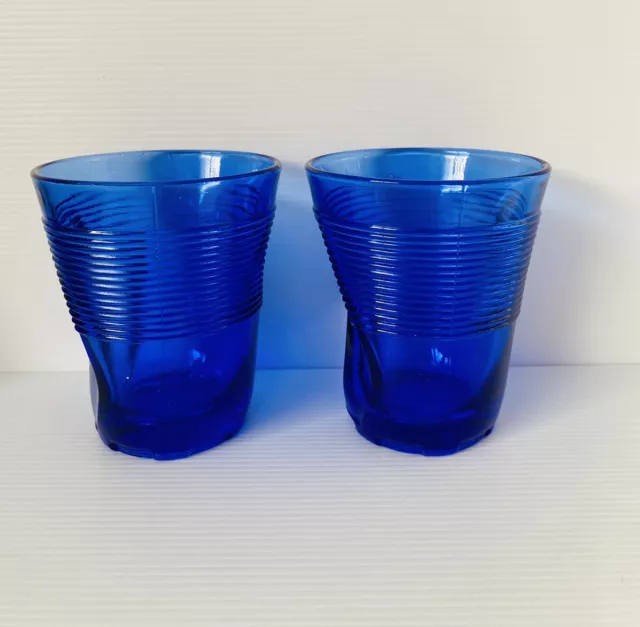 2x Viadurini Cobalt Blue Glass Sarabi Crumbled Plastic Cup 360ml Glasses Bar