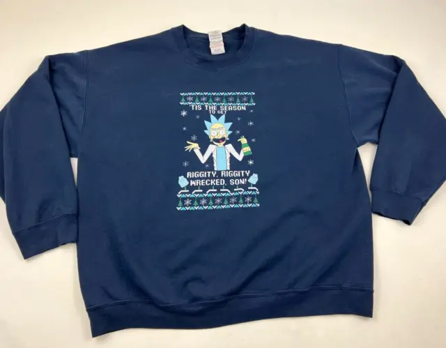 Rick & Morty Sweater Size Extra Large XL Blue Pullover Long Sleeve Adult Mens
