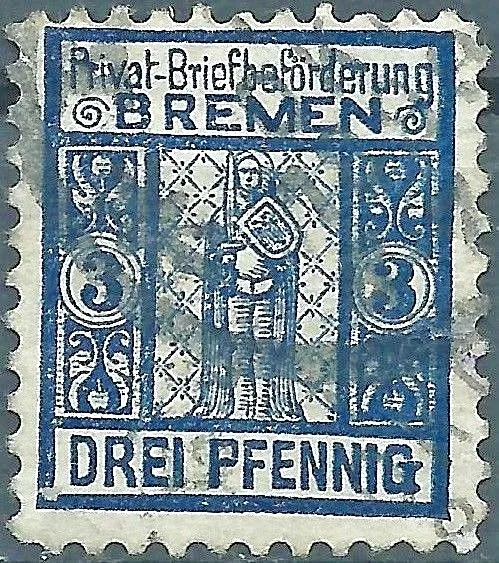 BREMEN 1896 Privatpost Briefbeförderung Mi.B.2 gestempelt 3 Pf blau (#35826-8)