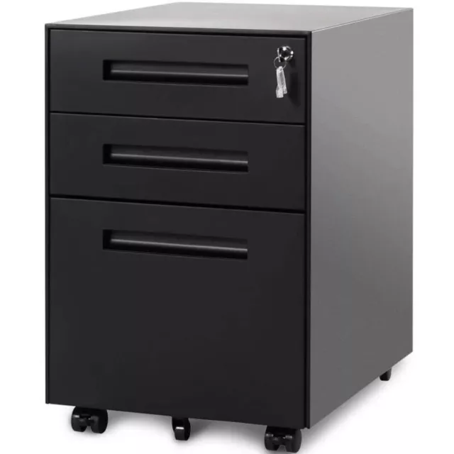 3 Drawer Lockable Under Desk Filing Cabinet Mobile Office Pedestal Storage Unit