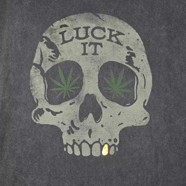 Lucky Brand Shirt ADULT EXTRA LARGE XL GRAY SKULL WEED CASUAL GANJA MENS NWT