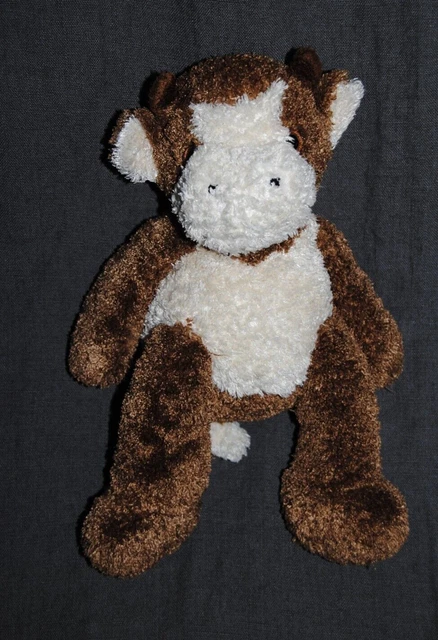 Peluche Doudou Vache Brun Marron Beige  NOUNOURS  Bouclette Vintage 29 Cm TTBE