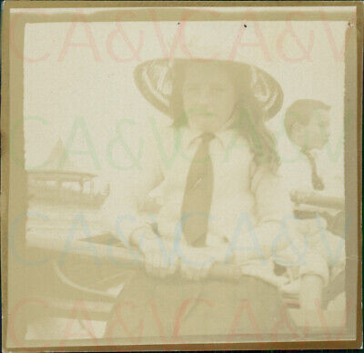 1909 Bray Co Wicklow Ireland Edwardian Girl Eileen Row Boat  2.5" Orig