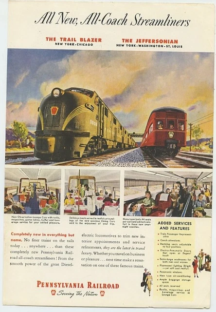 Pennsylvania Railroad All New All Coach Streamliners 1949 Vintage Ad