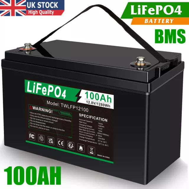 12V 100AH Lithium Battery Rechargeable LiFePO4 BMS 12V Deep Cycle Solar Panel RV