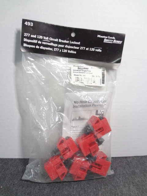 Master Lock 493 Clamp-On 120/277V Circuit Breaker Lockout, Pack of 6