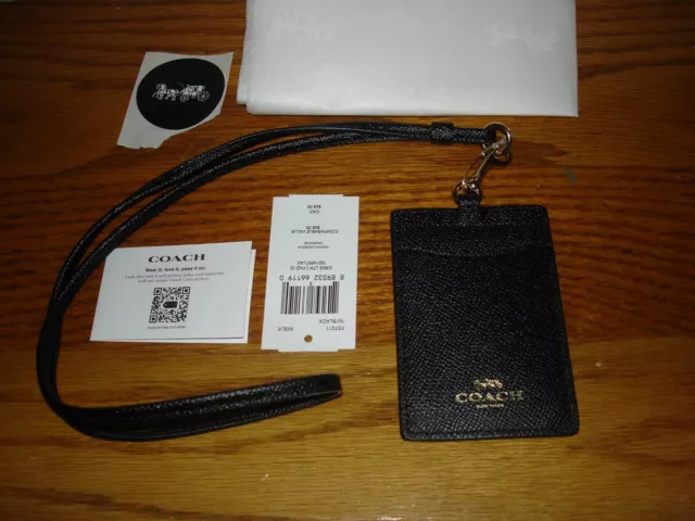 NWT New Coach F57311 Lanyard ID Holder Badge Card Case Leather Chalk White  $68