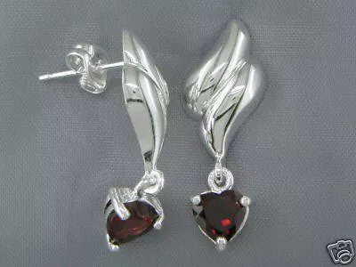 Pure Sterling Silver Genuine Garnet Gemstone Dangle Earrings        GE7