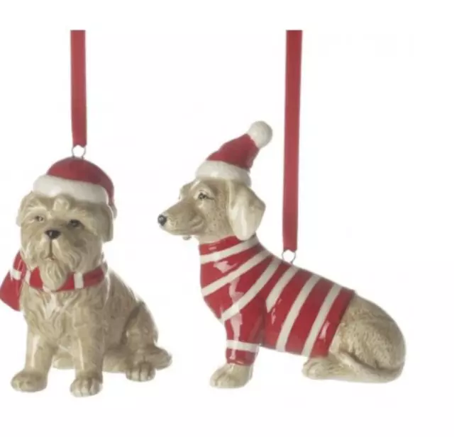 Sausage Dog Bauble, Westie Bauble, Ceramic Dog Bauble Christmas Tree Decoration