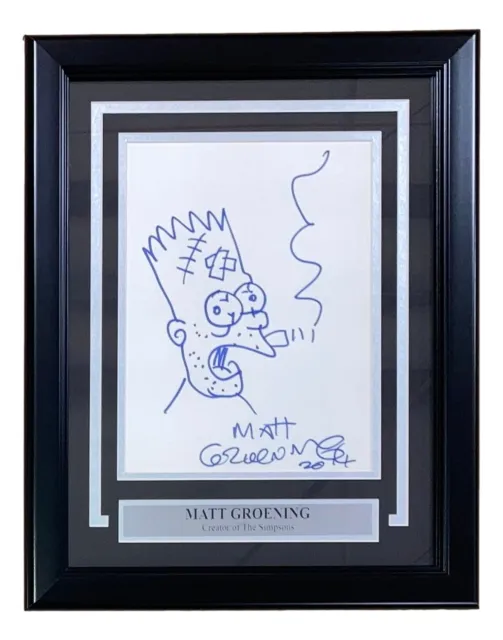 Matt Groening Signed 8x10 The Simpsons Hand Drawn Bart Simpson Sketch BAS LOA