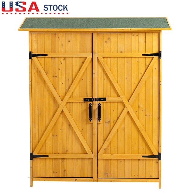 OUTDOOR STORAGE SHED w Lockable Door Wooden Tool Detachable Shelves