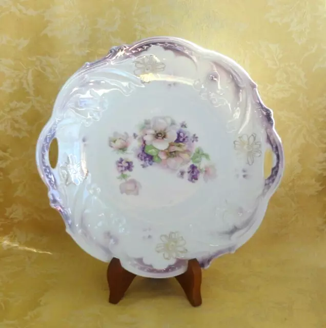 Bavaria Hand Painted Porcelain 10" Cake Plate Purple Floral Pattern